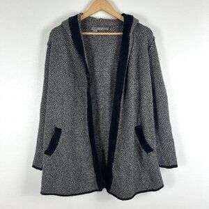 360 Cashmere Open Front Cardigan XS Black Hooded Wool Cashmere Quiet Luxury Cosy